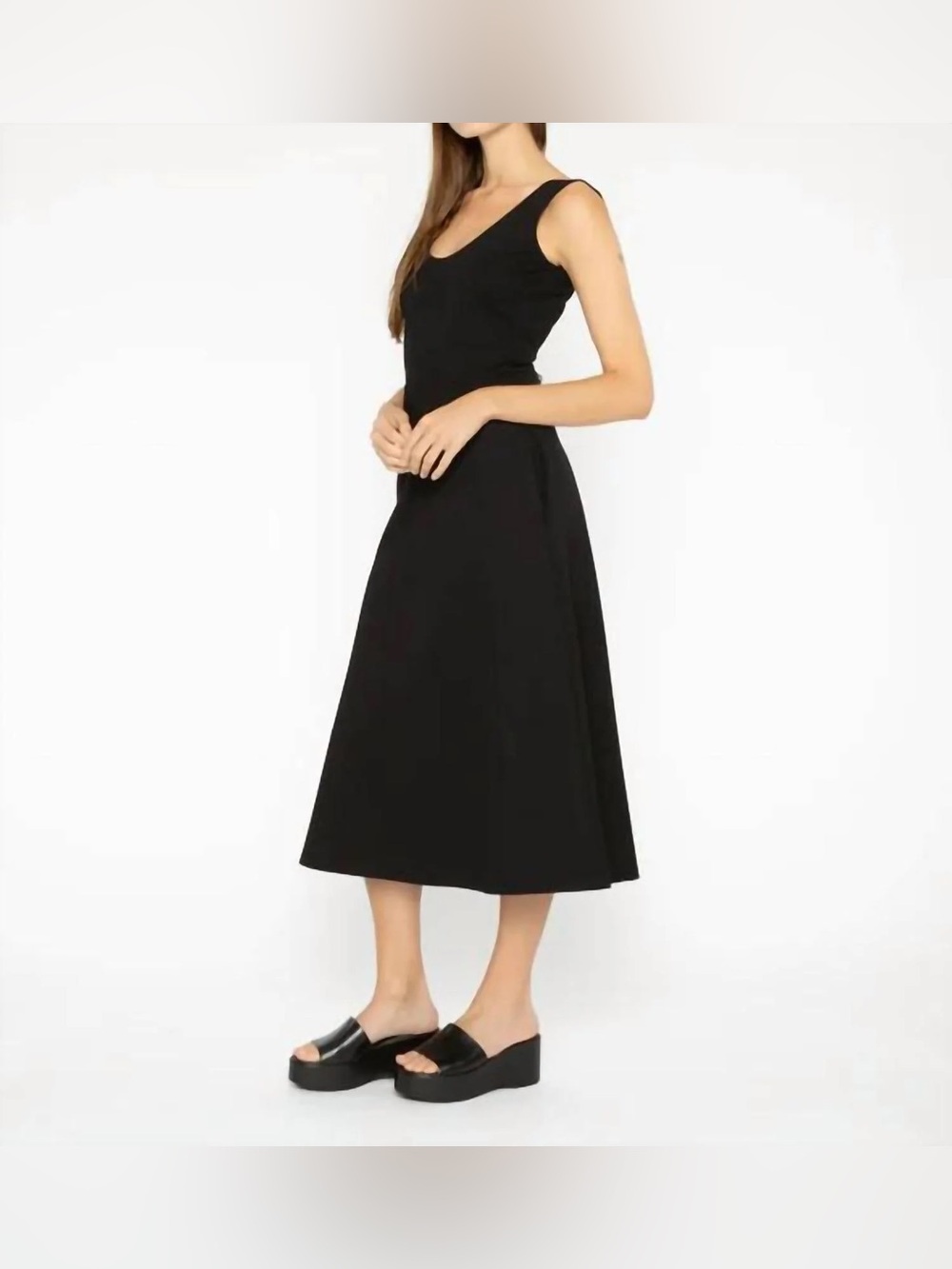 Ripley Rader Classic Black Sleeveless Midi Dress with Scoop Neck size small NWT